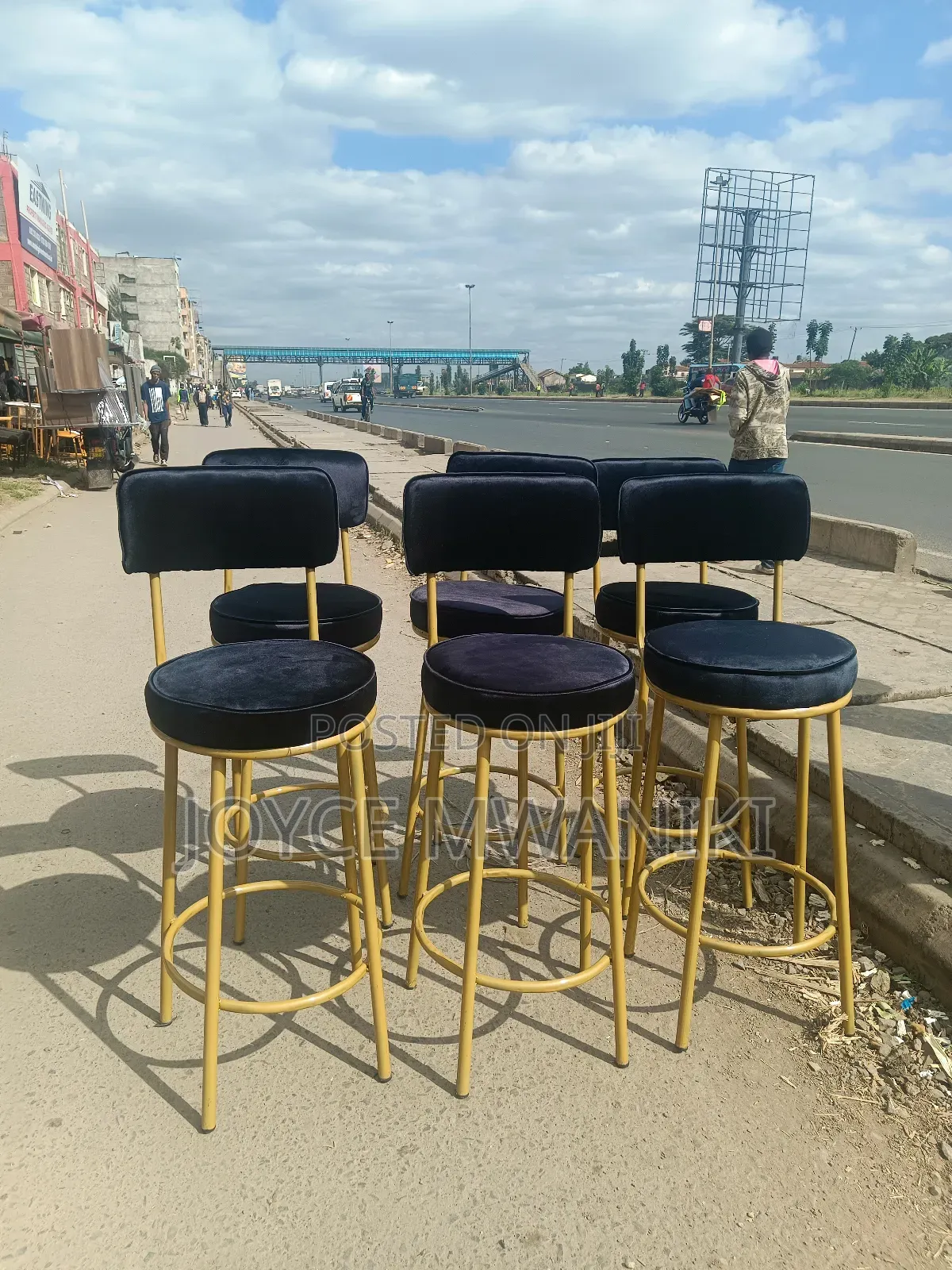 Counter Stools, Black Velvet and Gold 