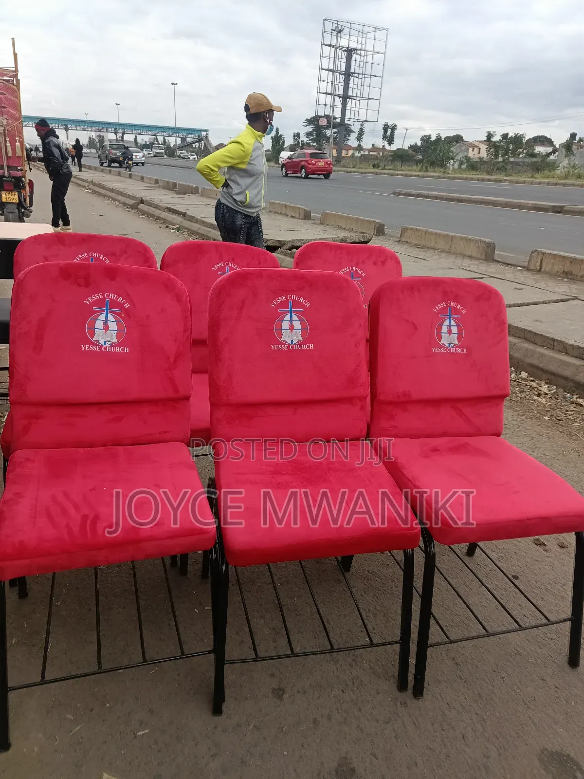 Church Chairs, Hot Red Velvet With Logo 