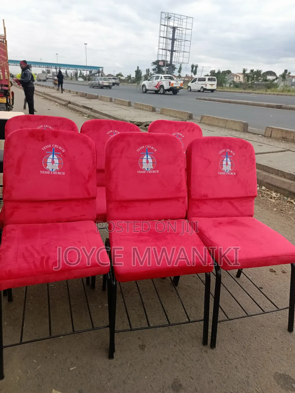Church Chairs, Hot Red Velvet With Logo 