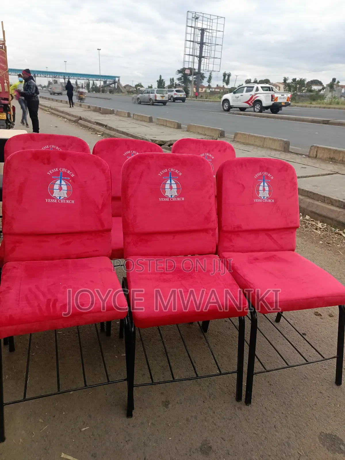 Church Chairs, Hot Red Velvet With Logo 