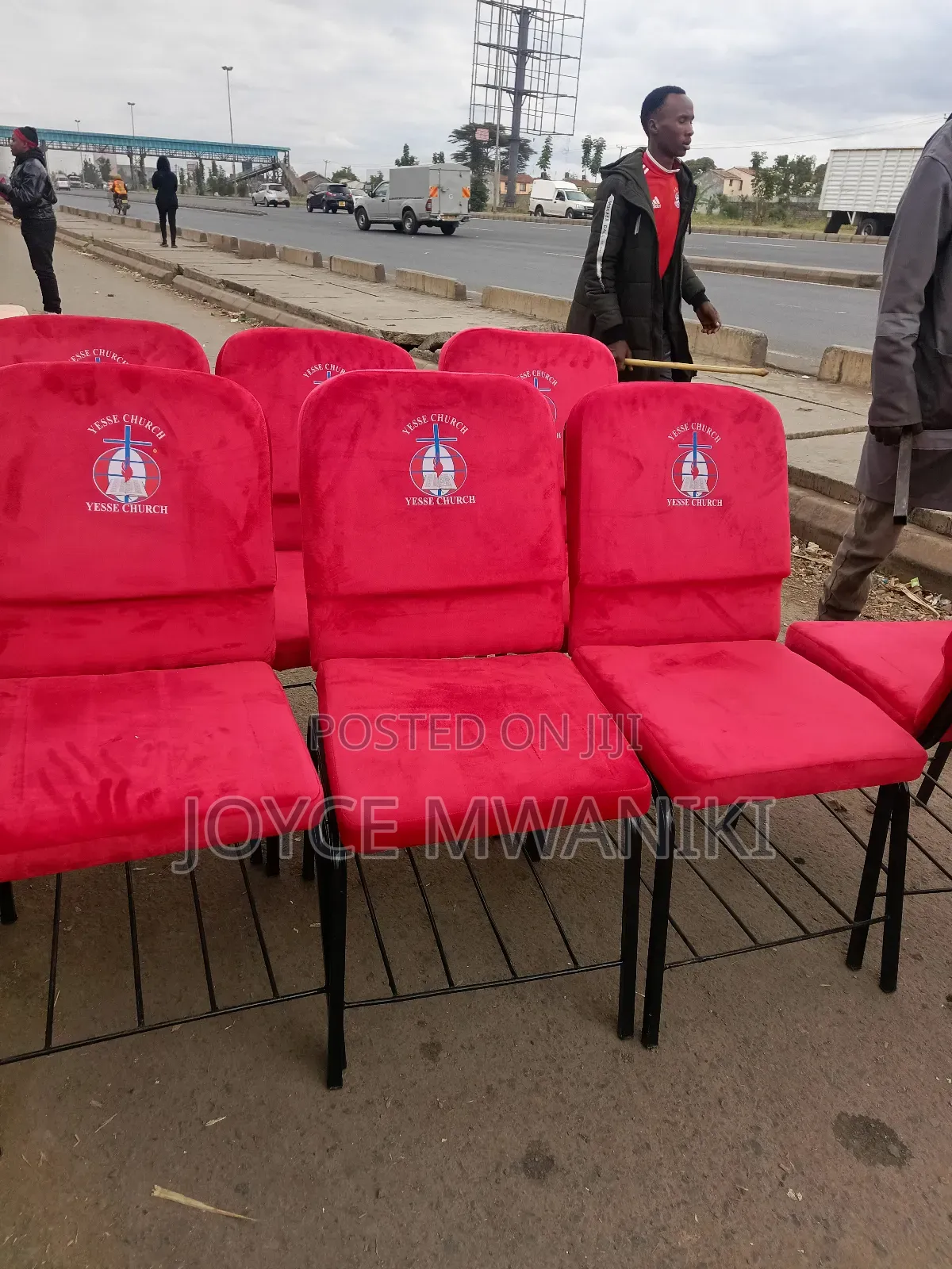 Church Chairs, Hot Red Velvet With Logo 