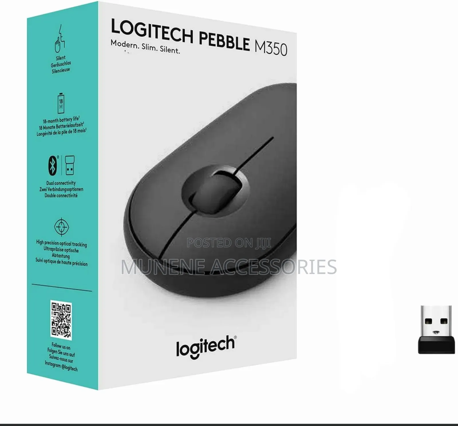 Logitech M350 Pebble Wireless Mouse Bluetooth or Receiver