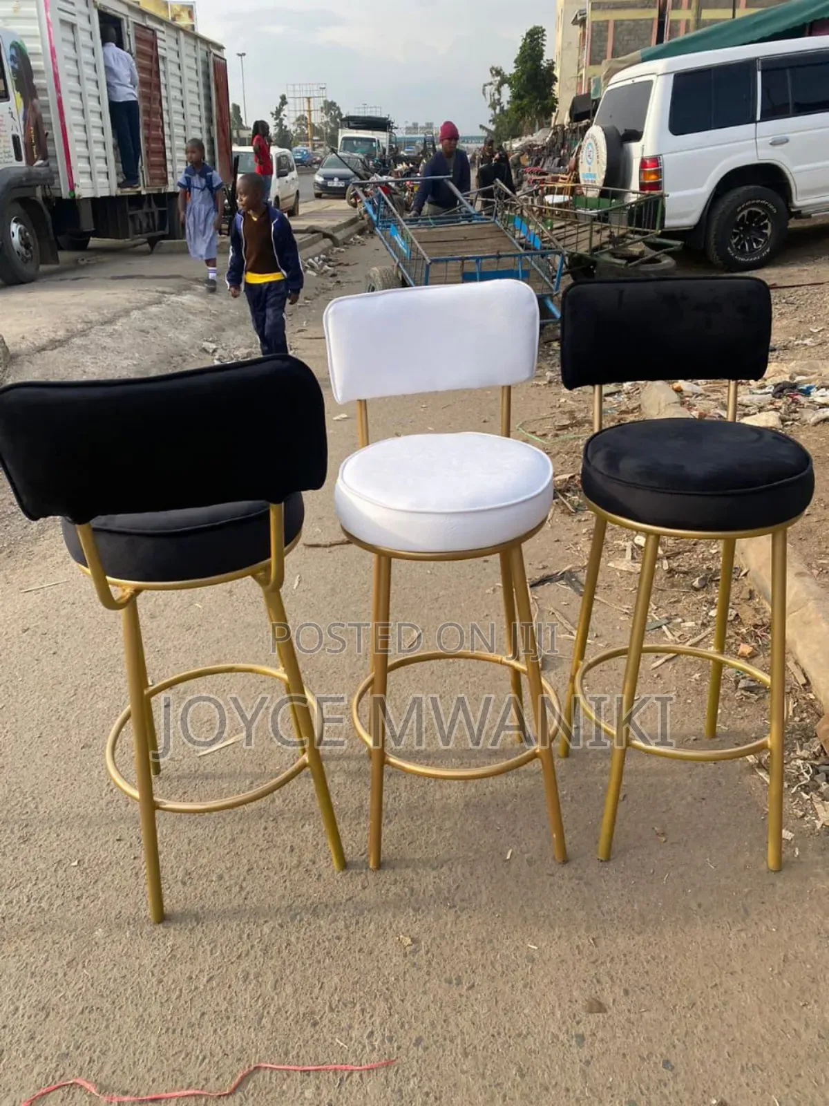 High Stools for Counter or Bar, Gold and White 