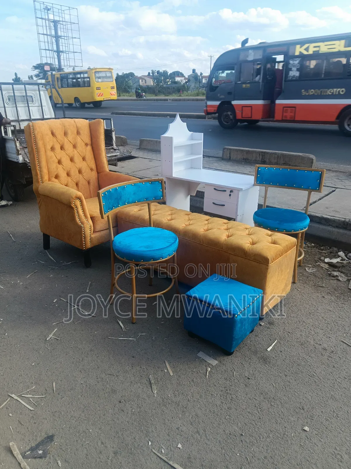 Pedicure Seat, Stool, Ottoman and Manicure Set 
