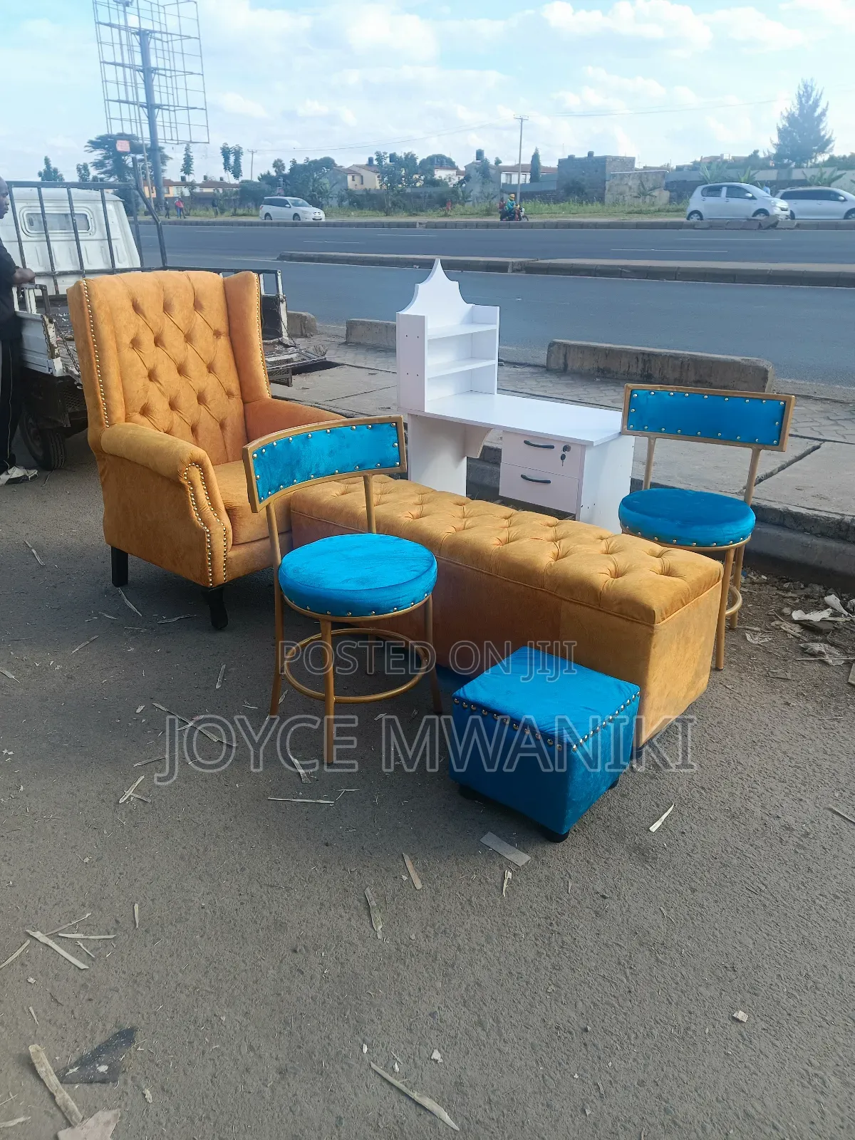 Pedicure Seat, Stool, Ottoman and Manicure Set 