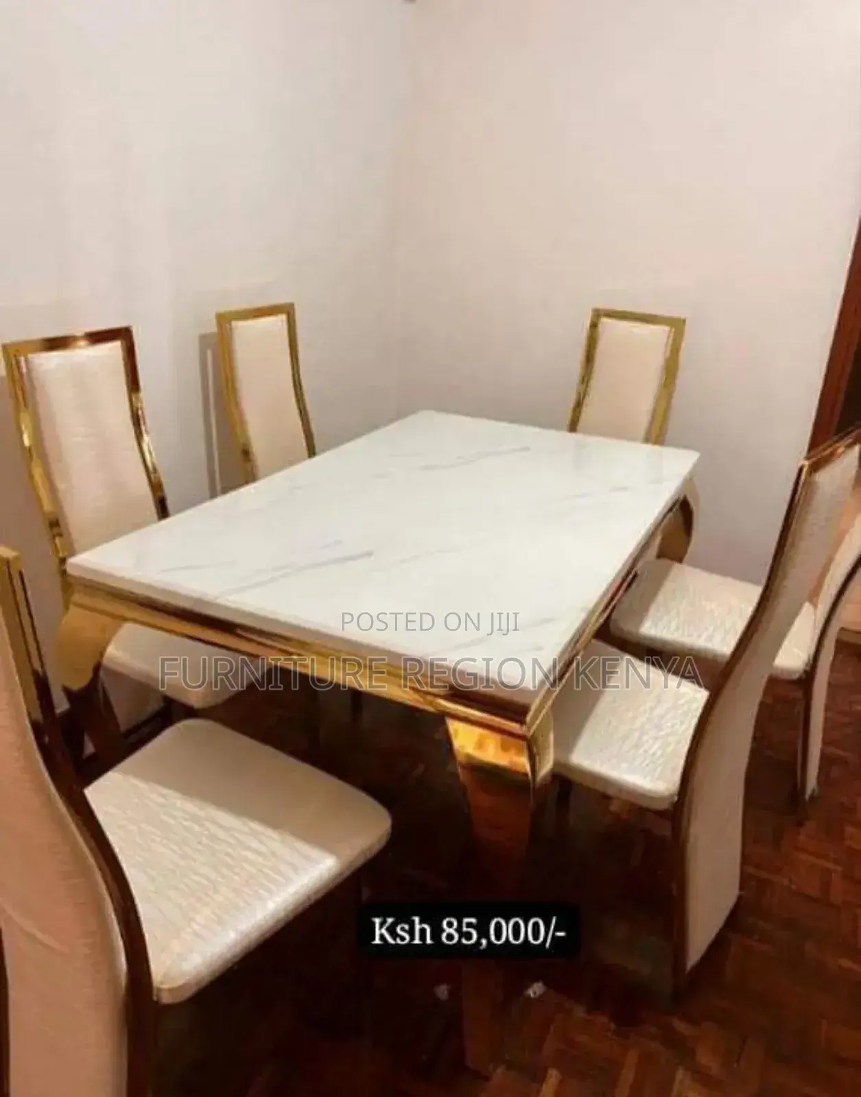 Six Seater Marble Top Gold Dinning Table