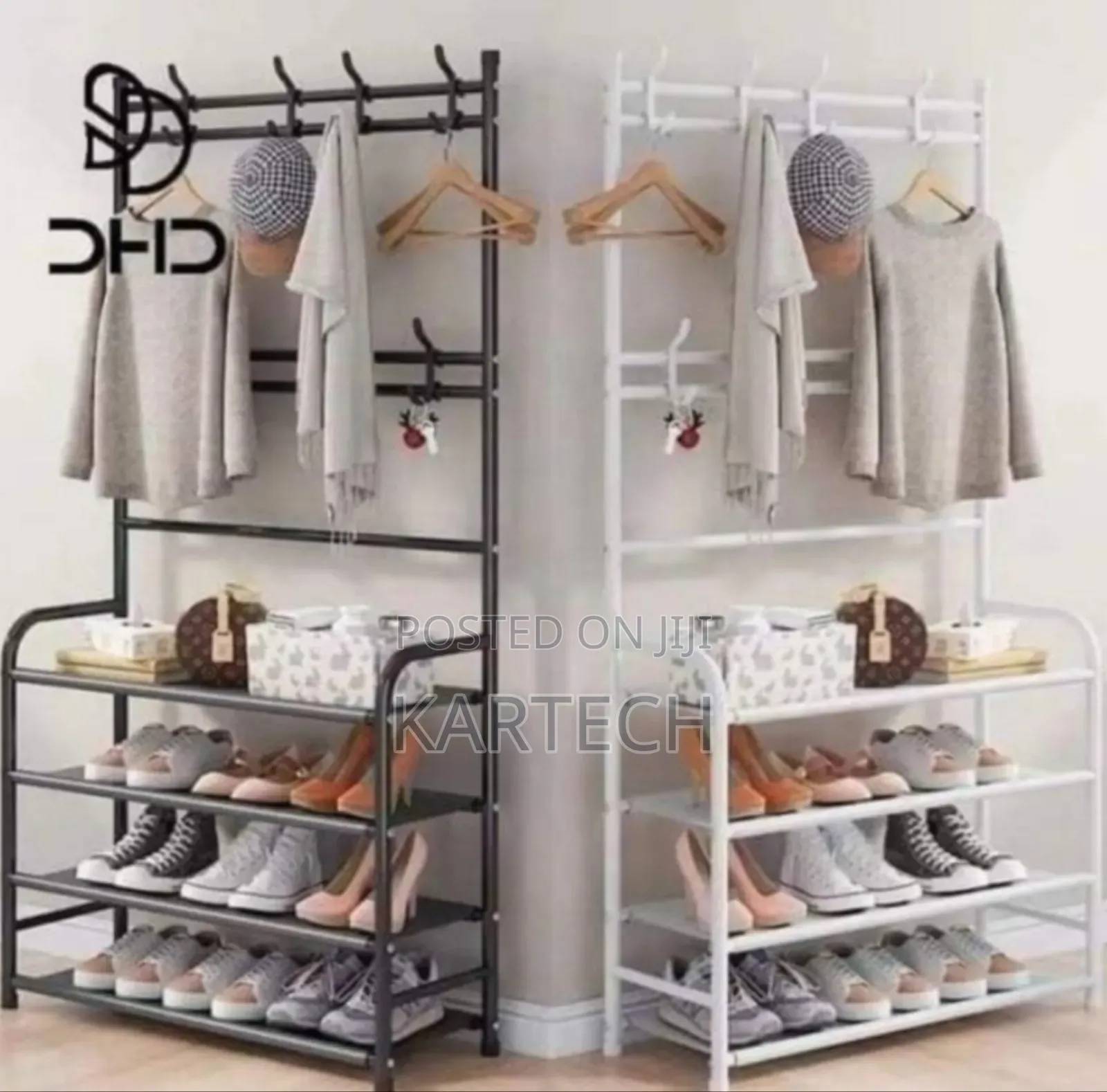 5 Tier 3 in 1 Shoe Rack With Hanger -Black