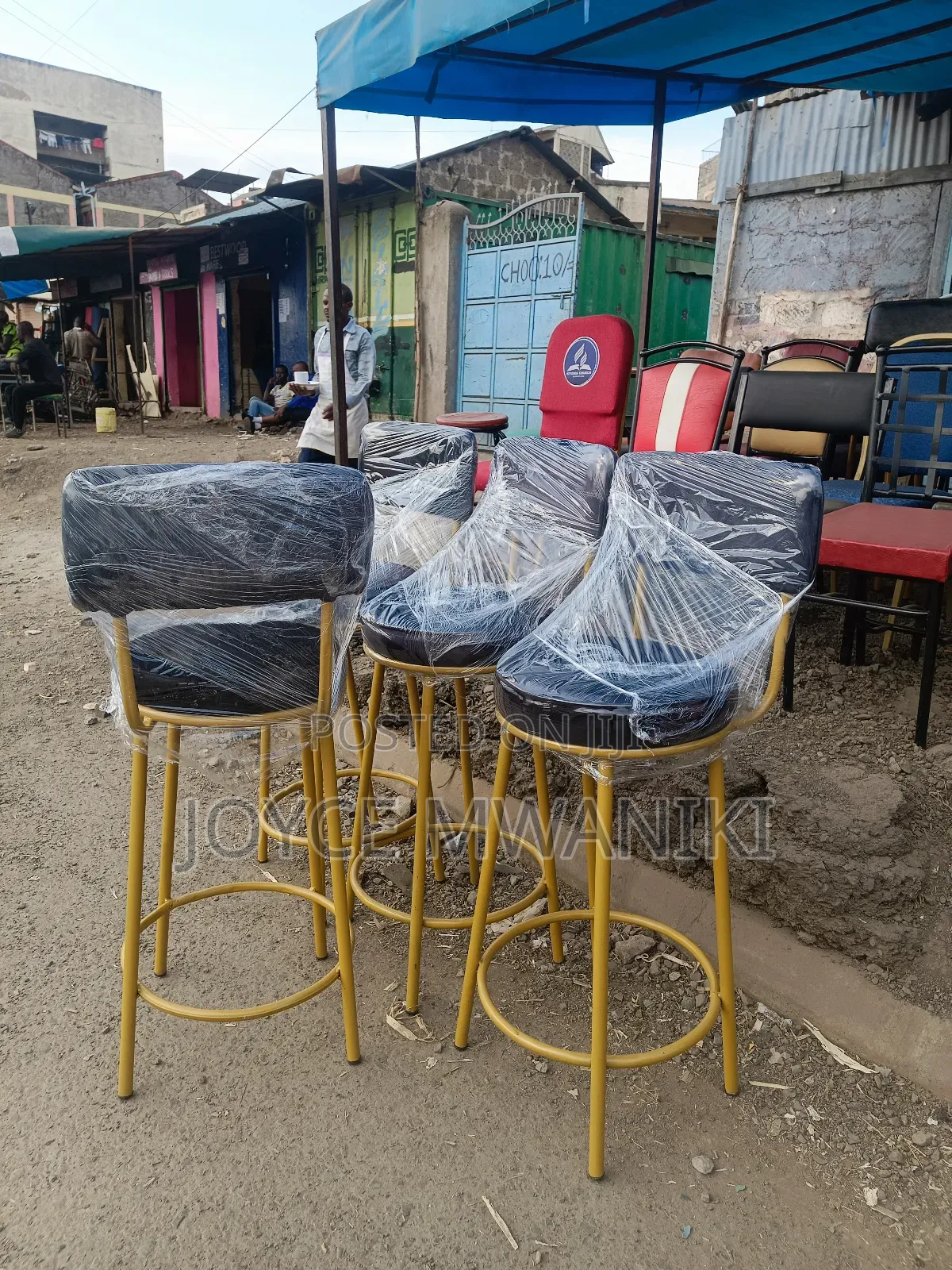 Counter High Stools, Black Velvet and Gold 