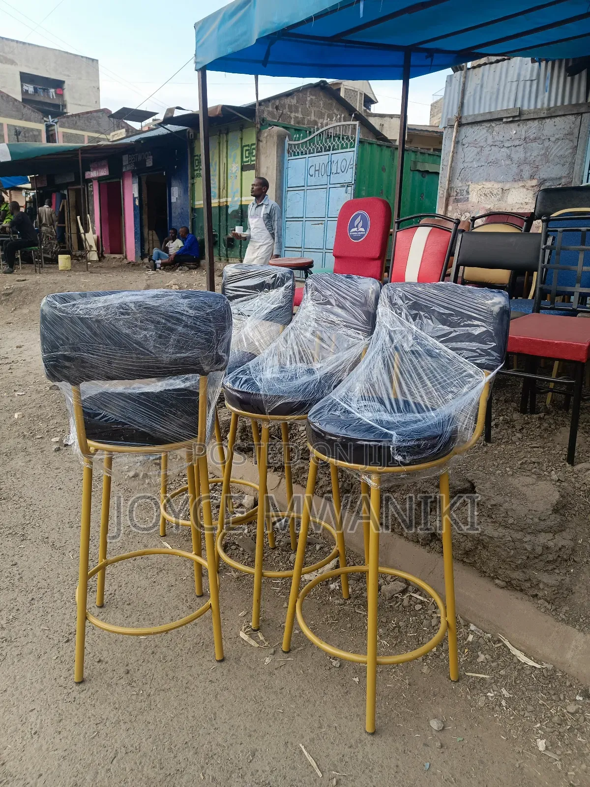 Counter High Stools, Black Velvet and Gold 