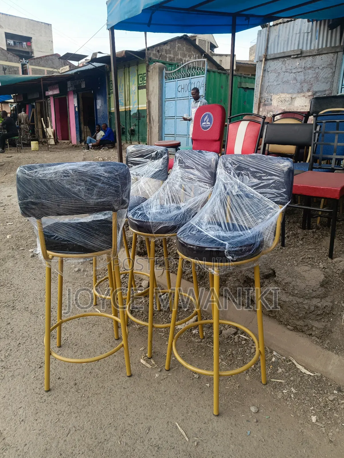Counter High Stools, Black Velvet and Gold 