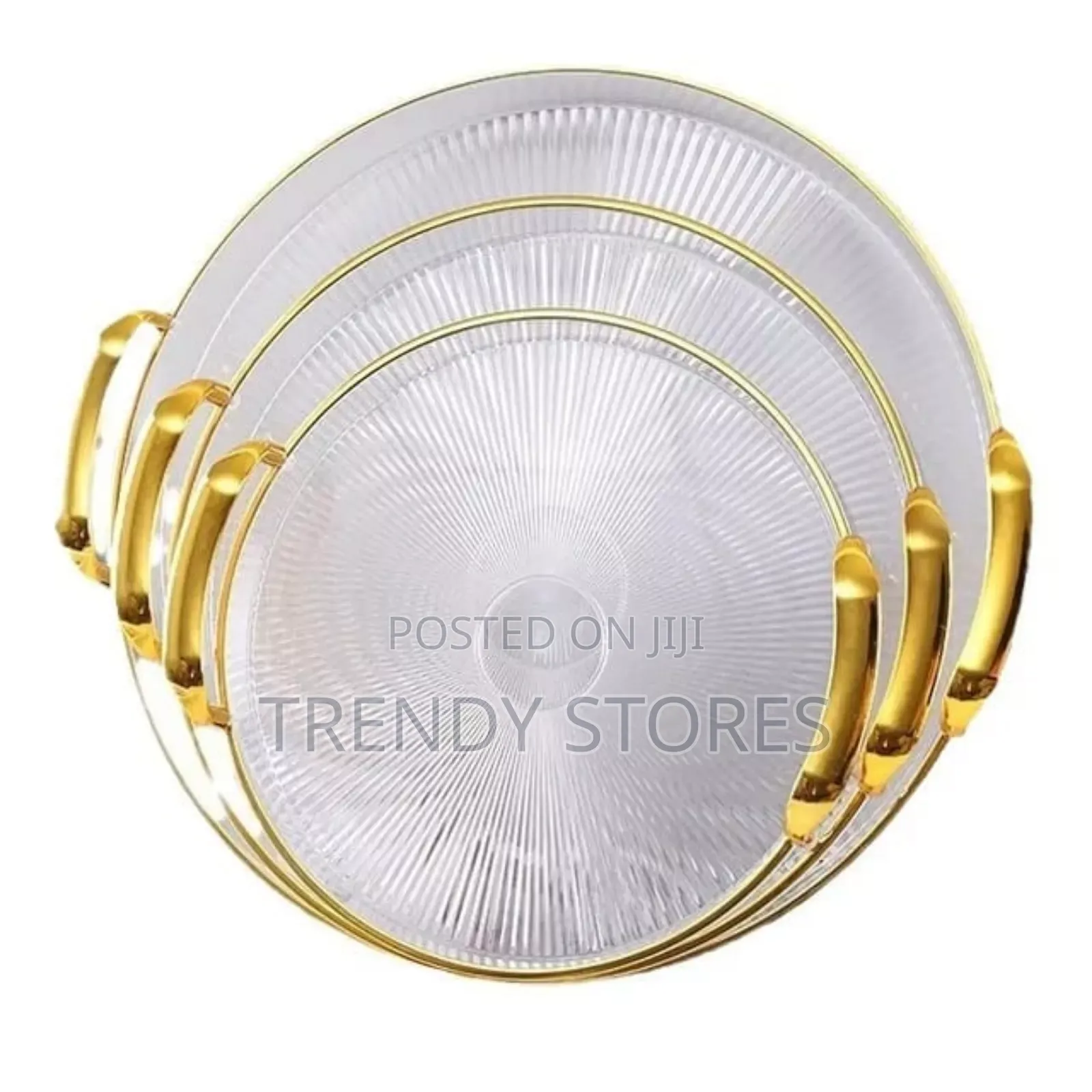 3pcs Round Acrylic Tray With Gold Perimeter