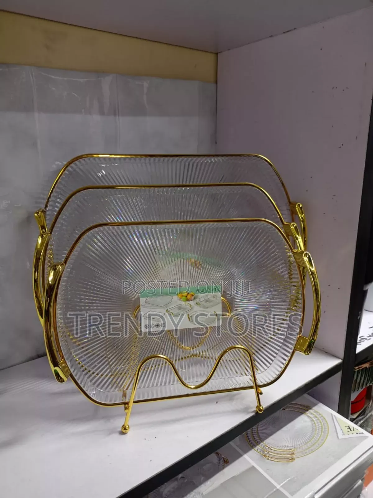 3pcs Oval Acrylic Tray With Gold Handles