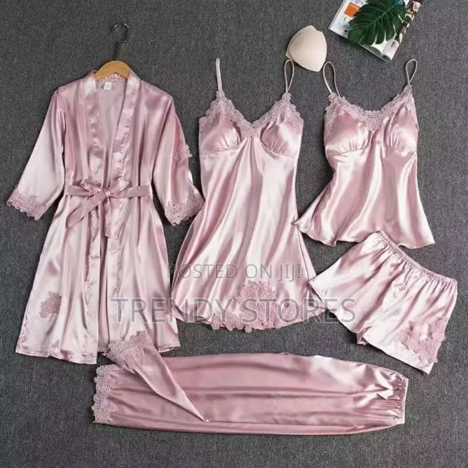 Pink 5pc Silk Pajama Set