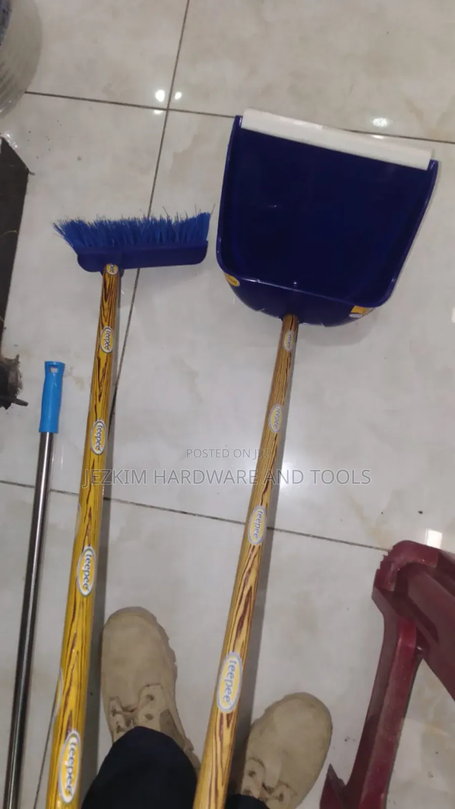 Dust Pans. Standing With Brush