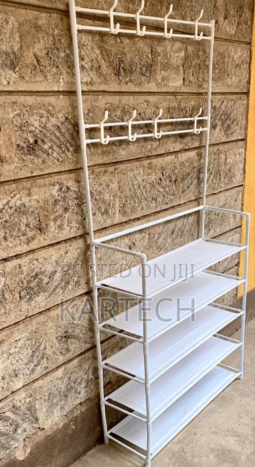 White Shoe Rack With Hanger - 5 Tier