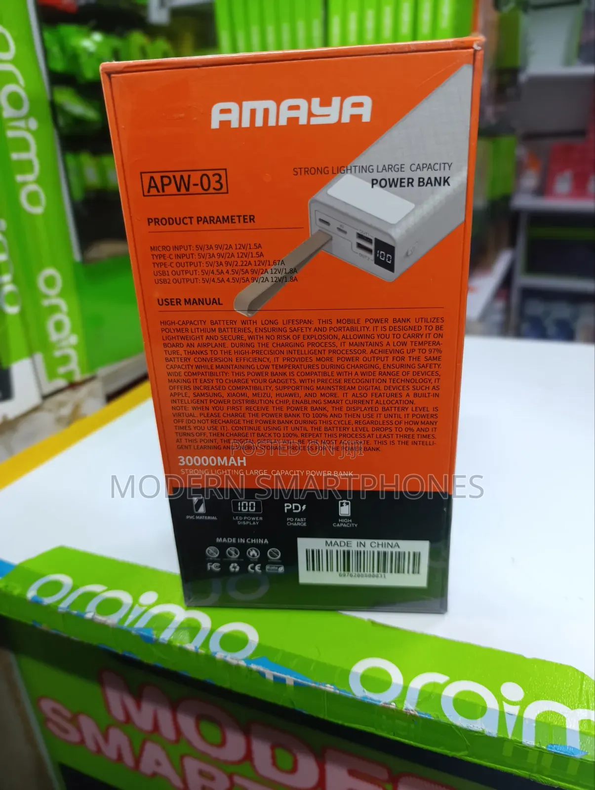 Amaya APW-03 Power Bank 30000mah , Fast Charging