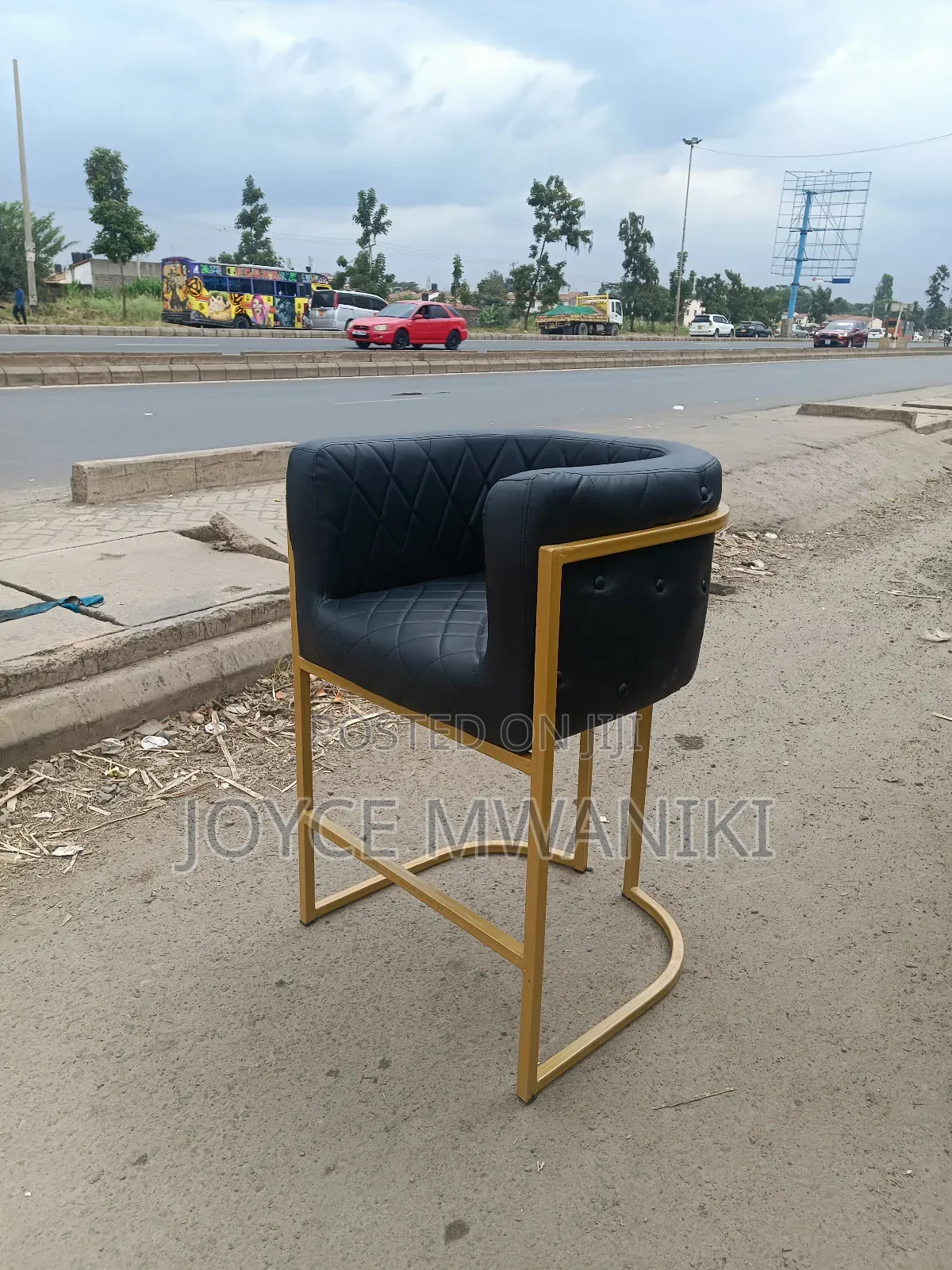 Makeup Chair, Black Leather 