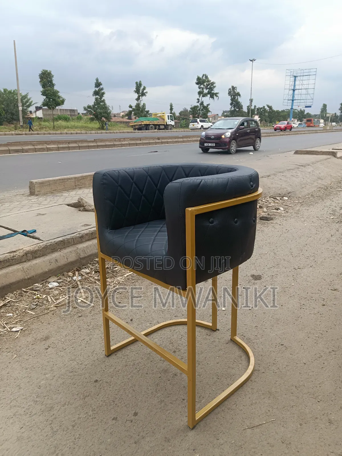 Makeup Chair, Black Leather 