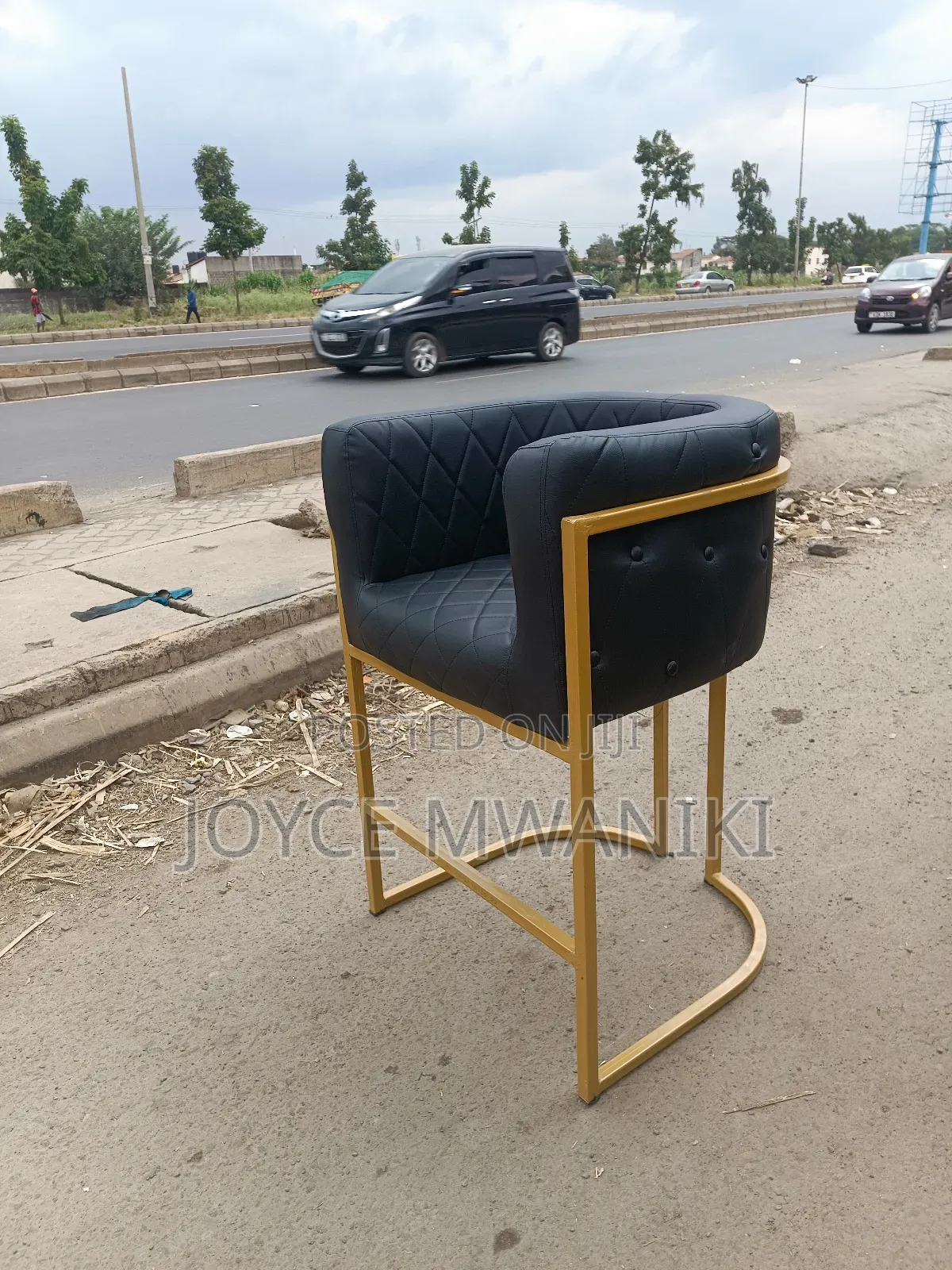 Makeup Chair, Black Leather 