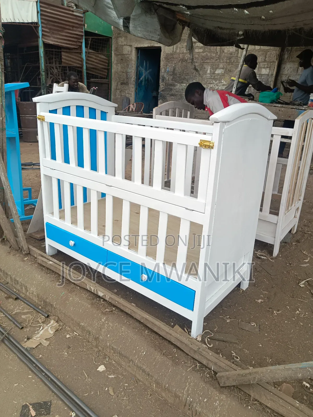 Baby Cot, White and Blue 