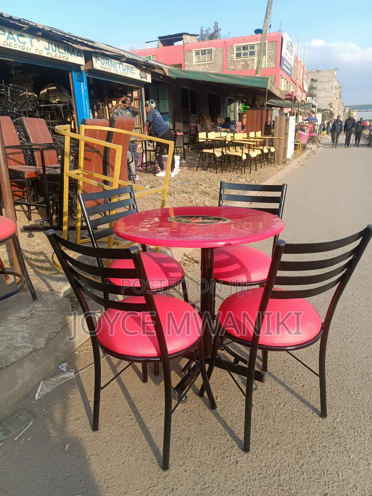 Restaurant Set Red Chairs and Round Table With Logo 