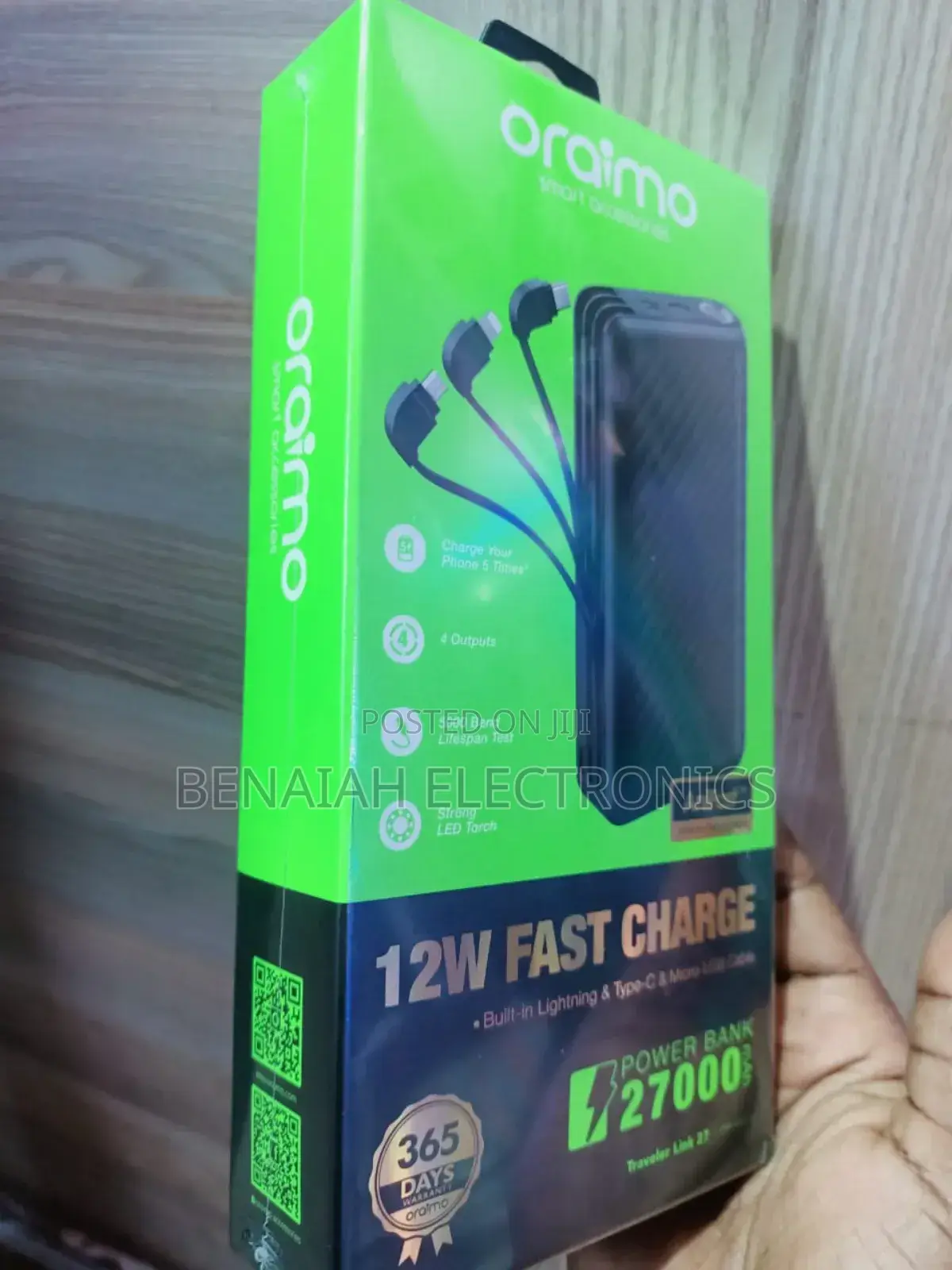Power Bank.12 Watts Fast Charge 27000oraimo Powerbank(New)