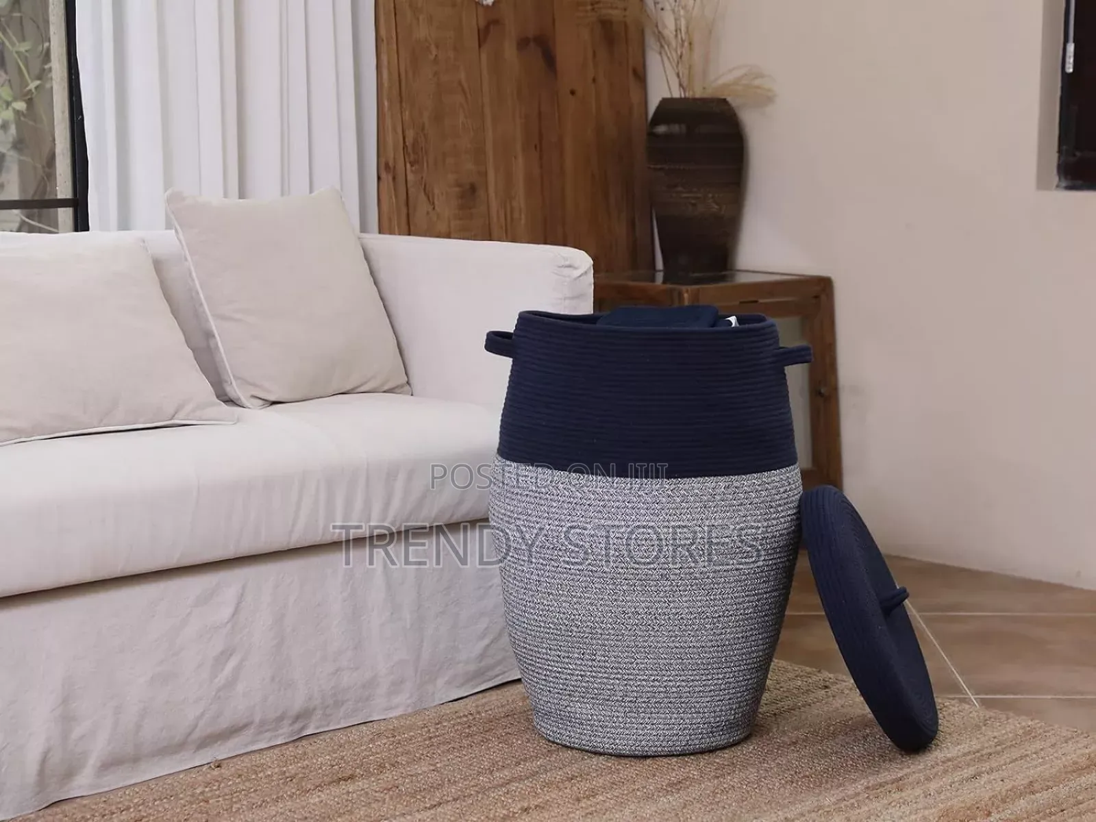 2 Color Cotton Rope Basket With Handles