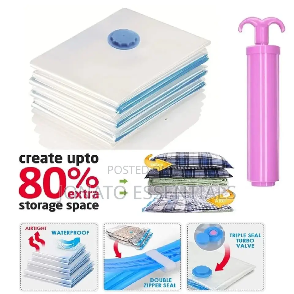 5pcs Vacuum Clothes Storage Bags With Pump Set