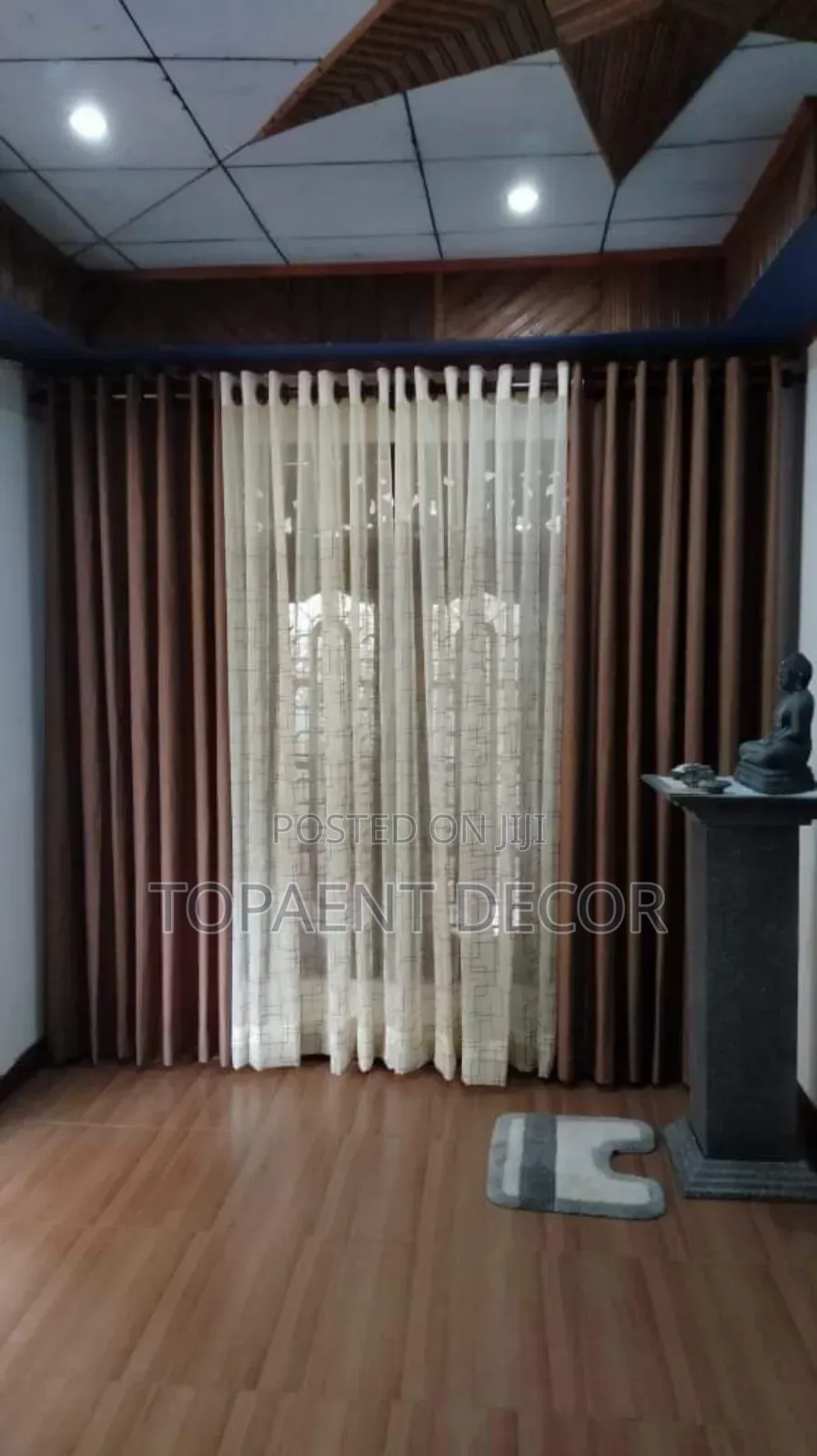 Chocolate Brown Window Curtains and White Window Sheers