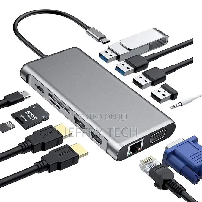 12 in 1 Multiport Hub - Type-C to Hdmi /Vga/Rj45/Pd/Audio/