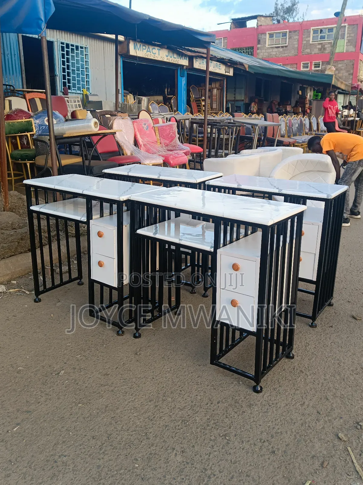 Manicure Marble Tables, Black and White With Drawers 