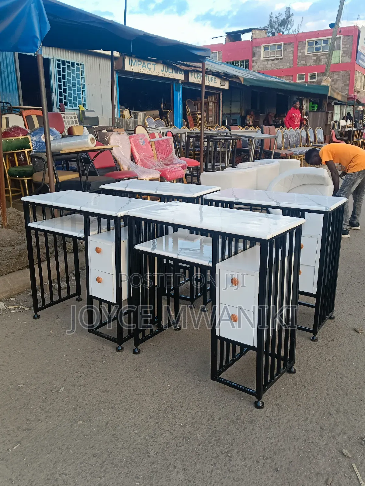 Manicure Marble Tables, Black and White With Drawers 