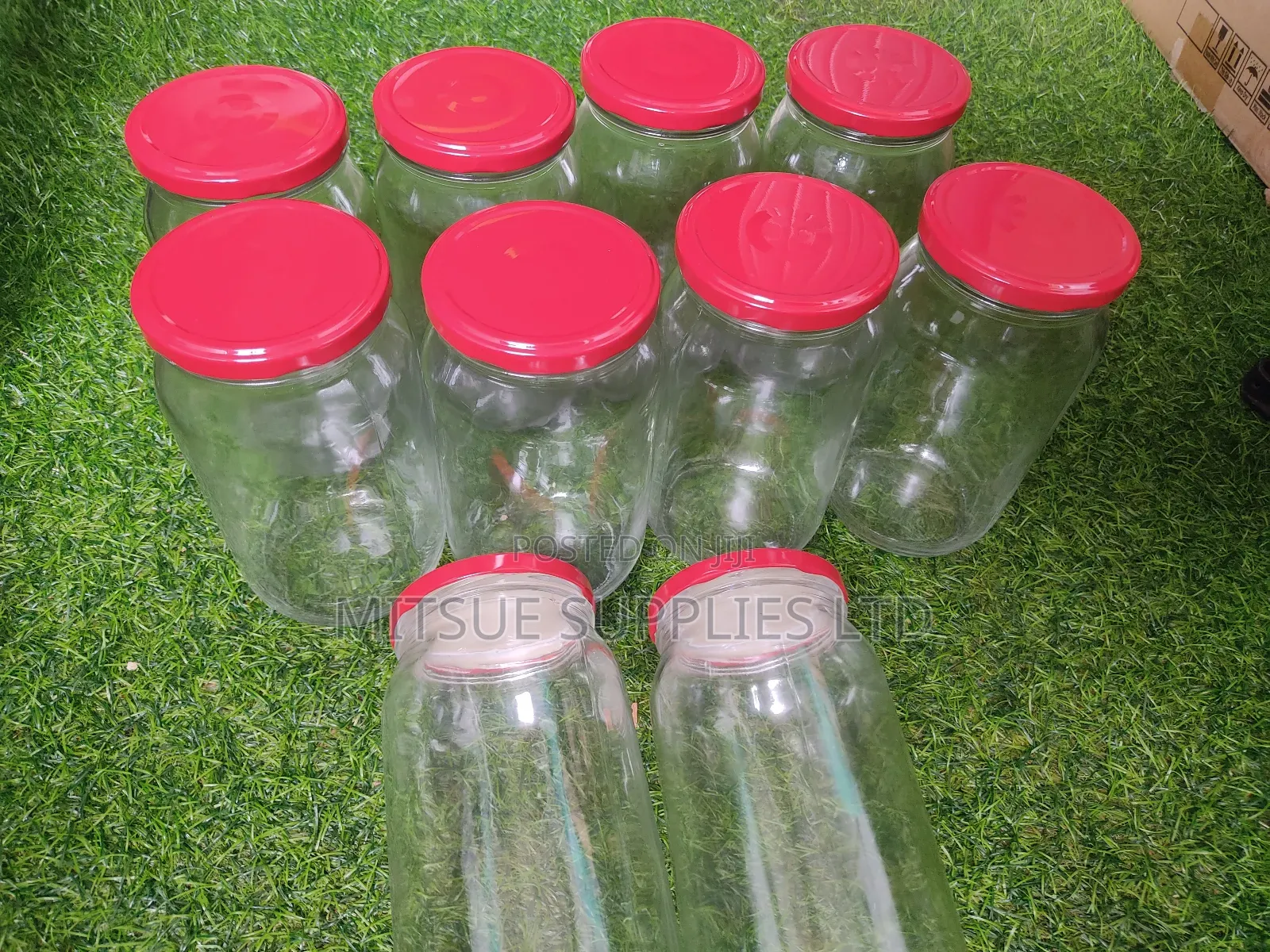 10 Glass Jar 1000ml With Metallic Red Lids With Seals