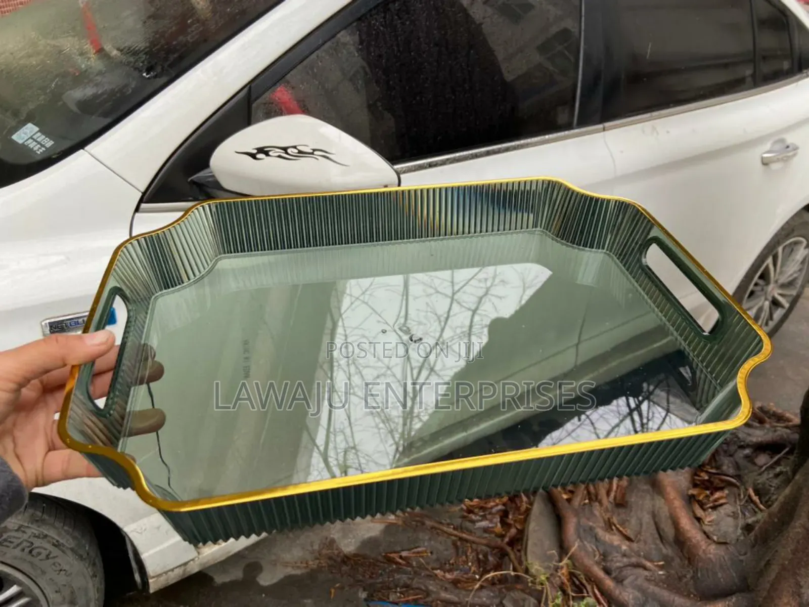 Green Nordic Tray With Gold Rim