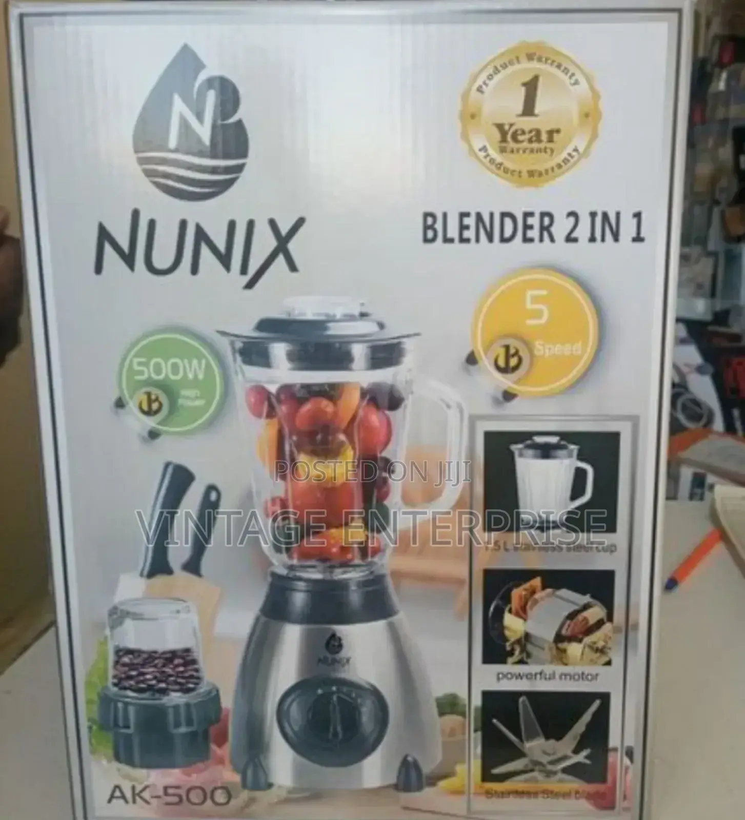 Nunix AK-500 Powerful 2 in 1 Blender With Glass Jar -1.5l.