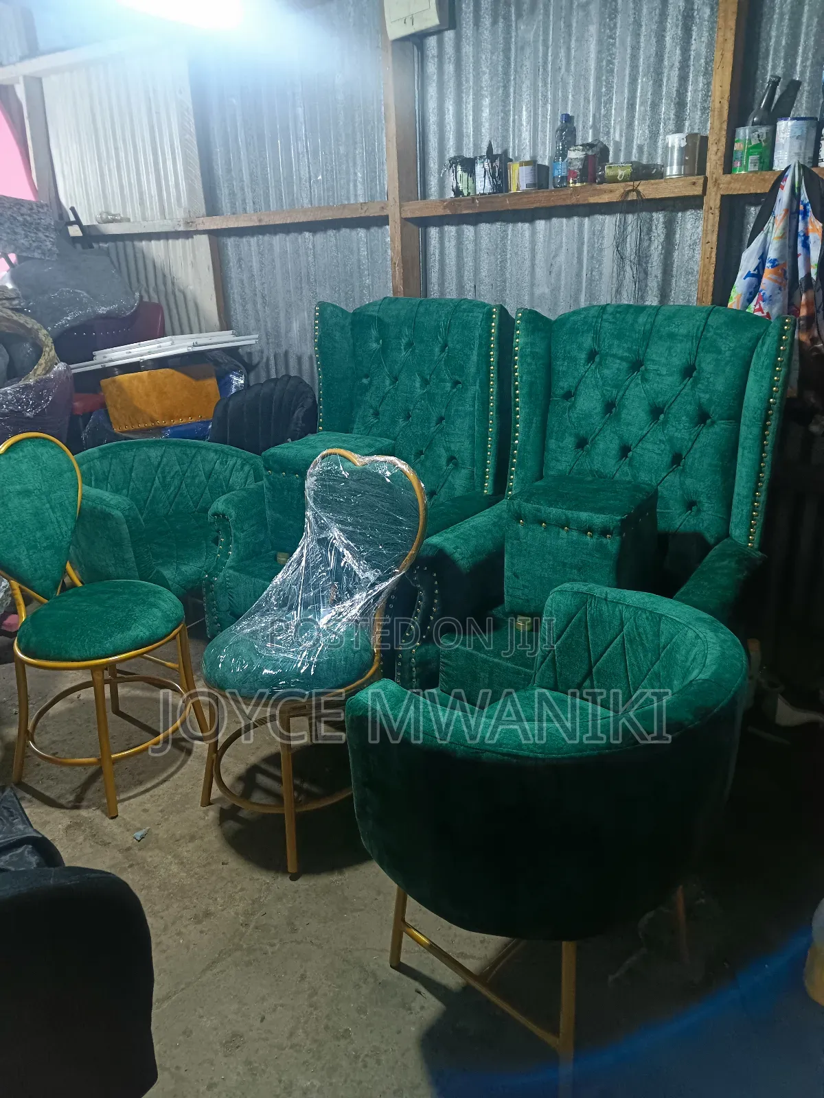 Pedicure Seats Plus Puff, 2 Love Seats and 2 Styling Chairs.