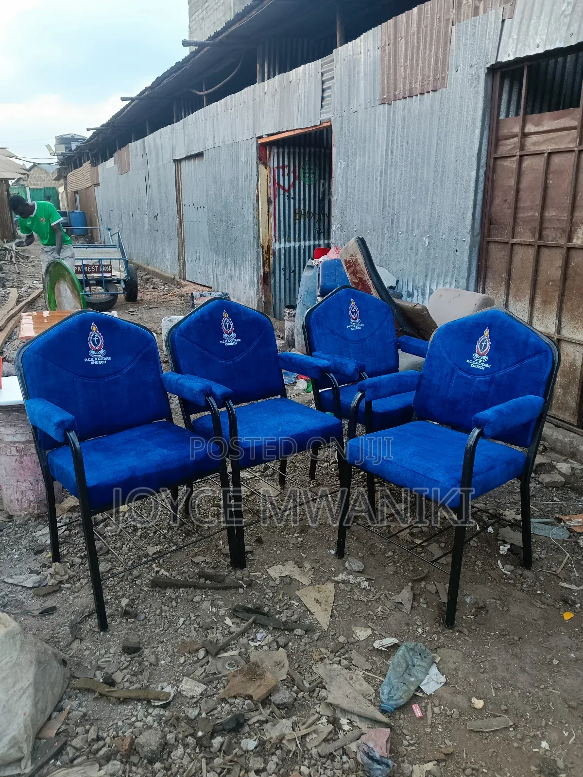 Blue Church Chairs With Logo And Armrest....