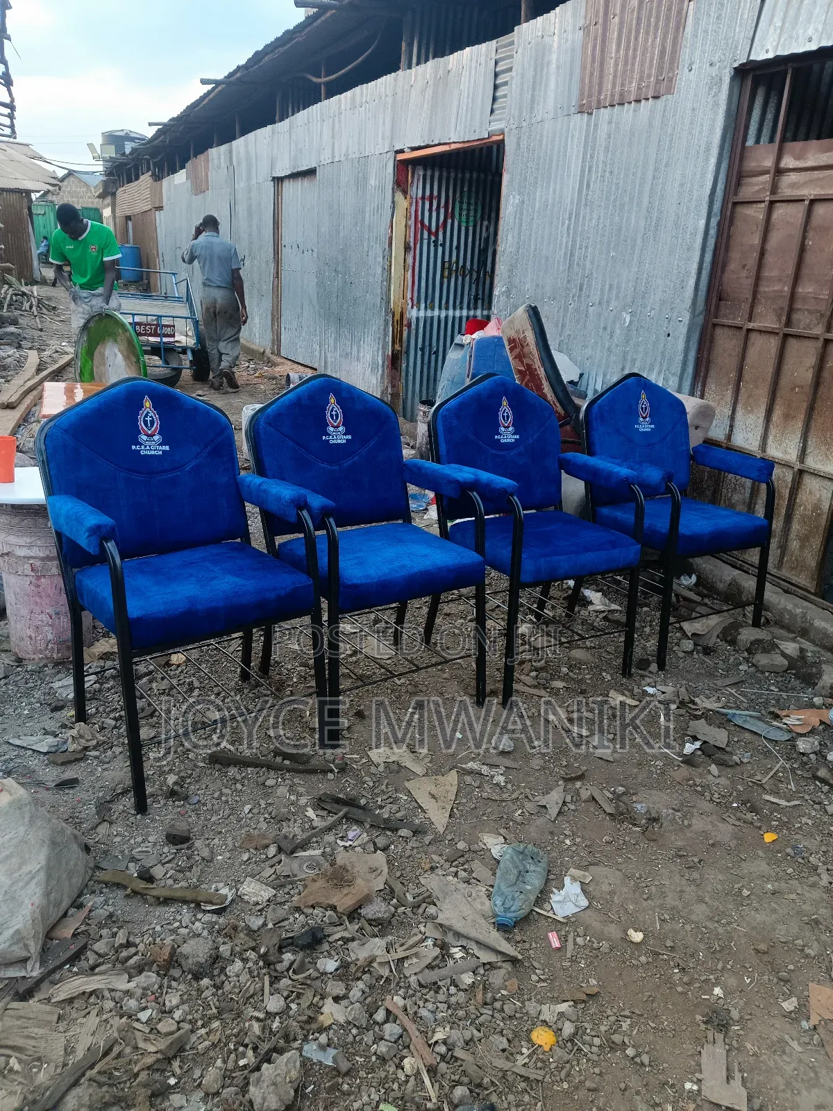 Blue Church Chairs With Logo And Armrest....
