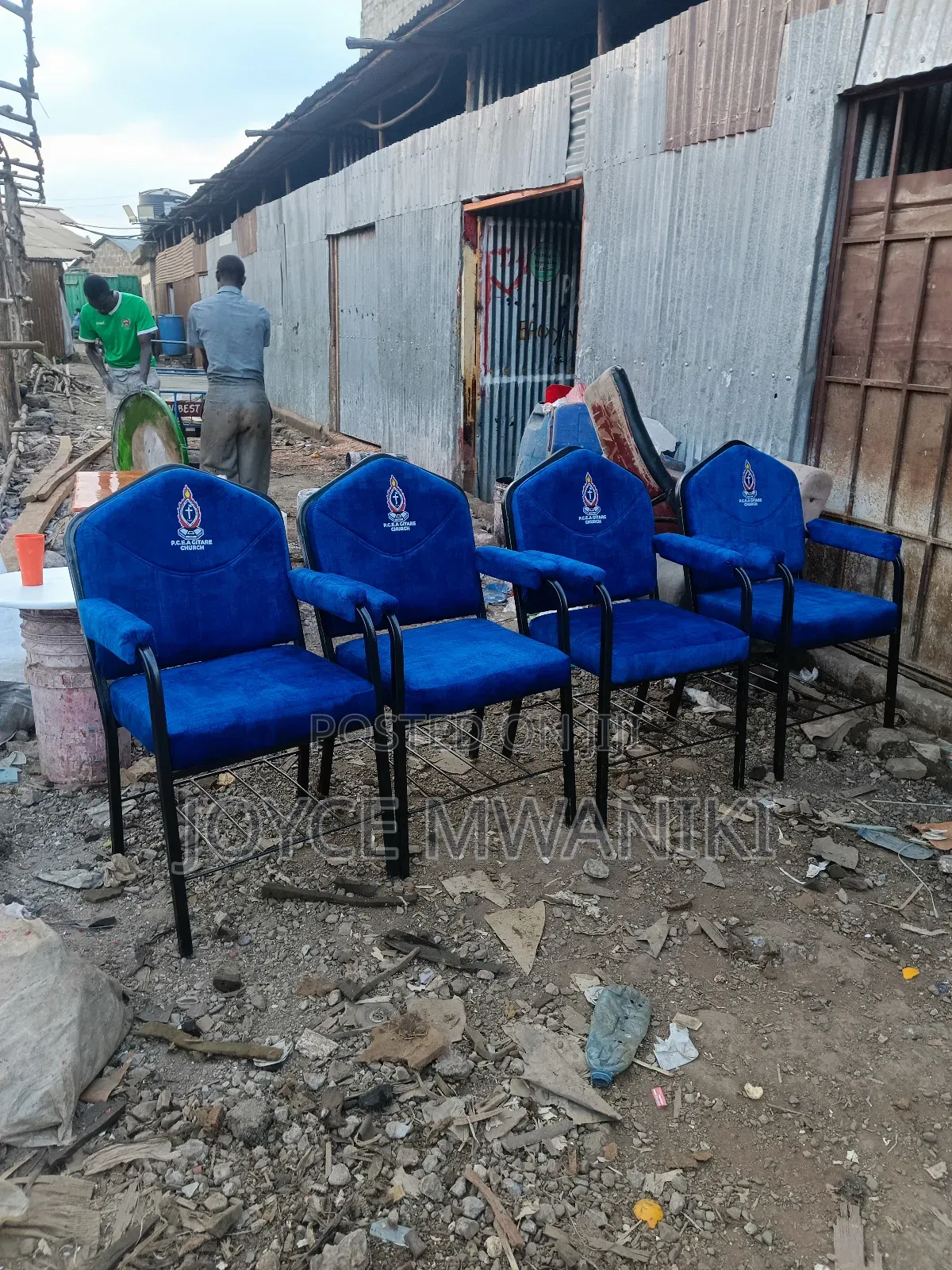Blue Church Chairs With Logo And Armrest....
