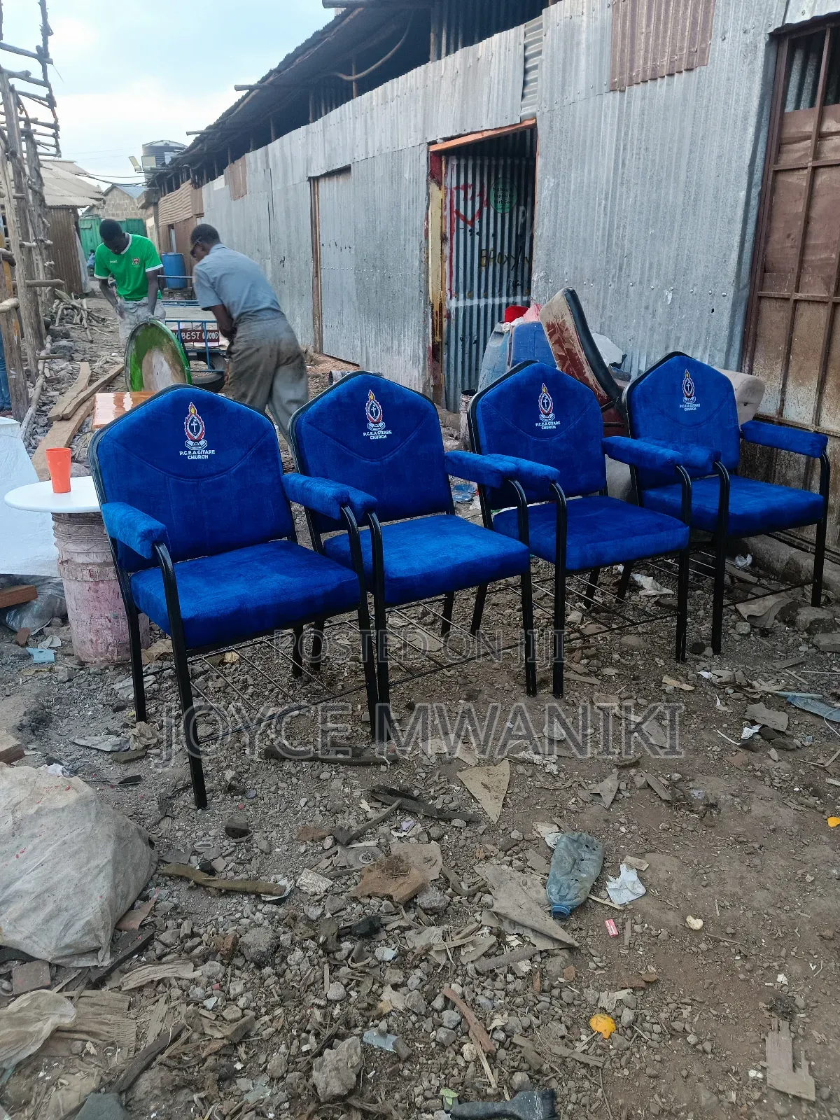 Blue Church Chairs With Logo And Armrest....