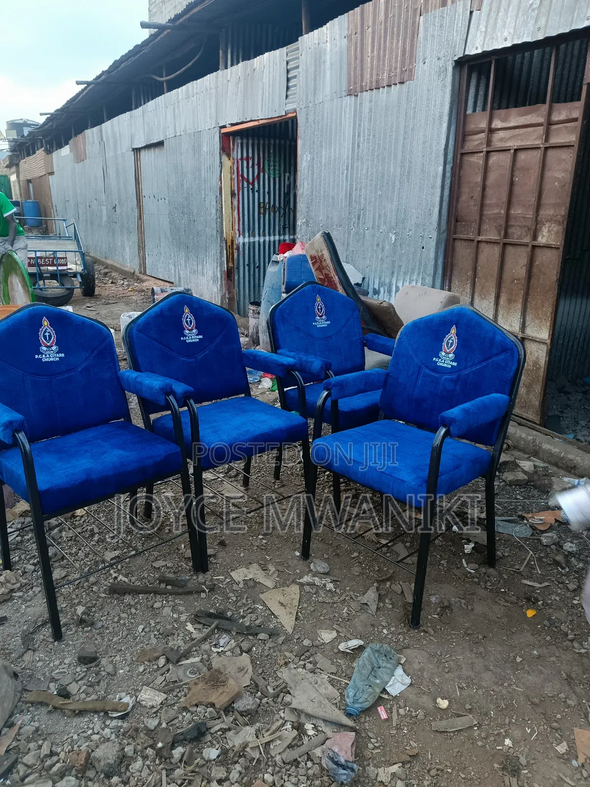 Blue Church Chairs With Logo And Armrest....