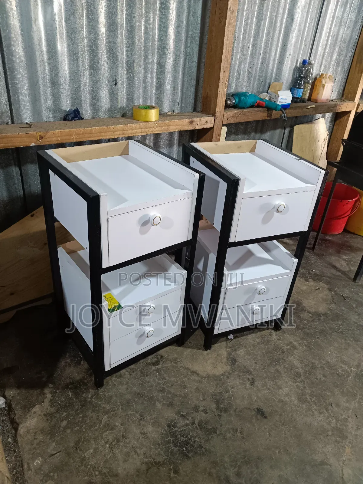 Salon Drawers, White Colour and Black Frame.