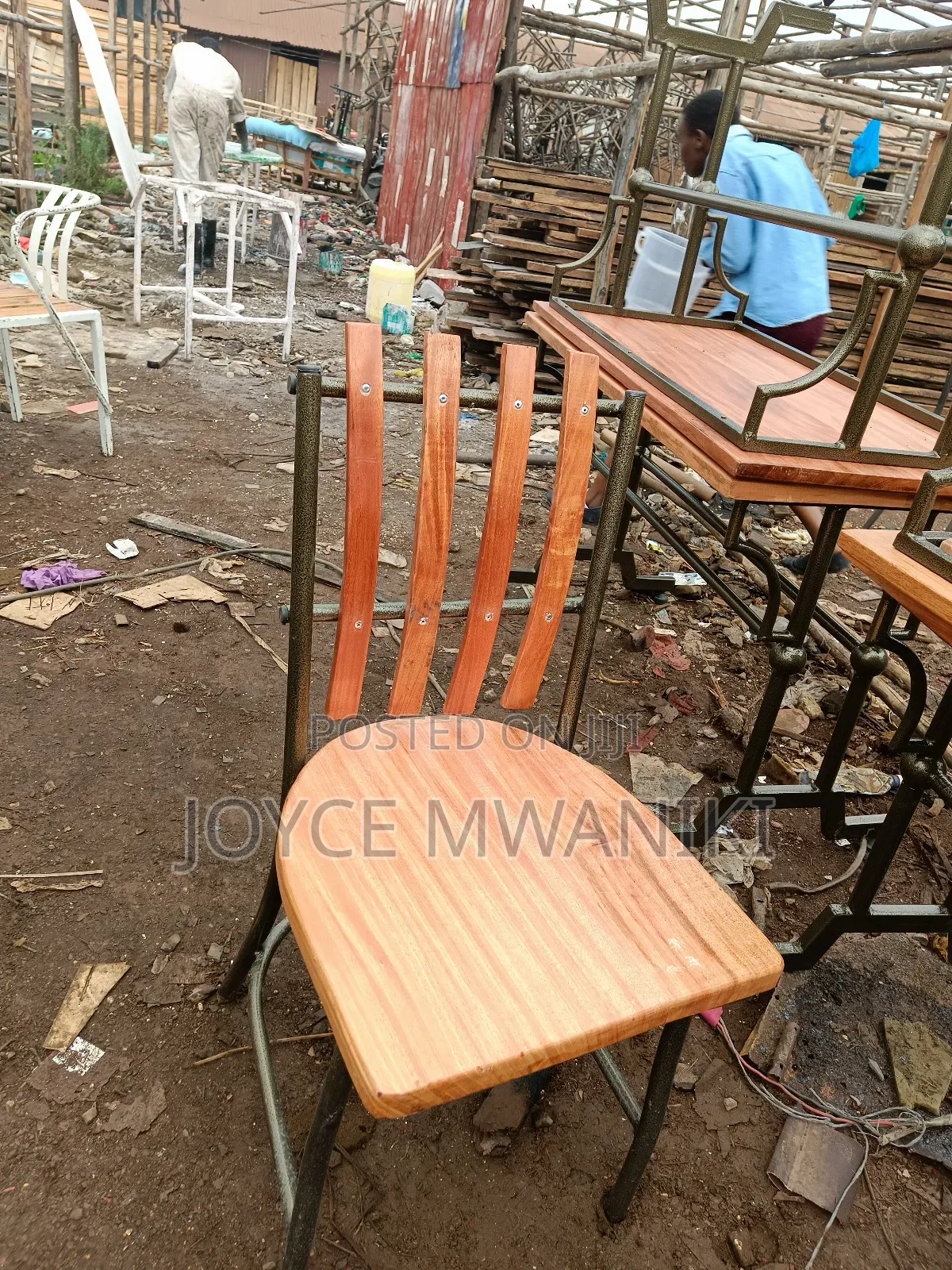 Mahogany Restaurant Chair, With Powder Coated Frame 