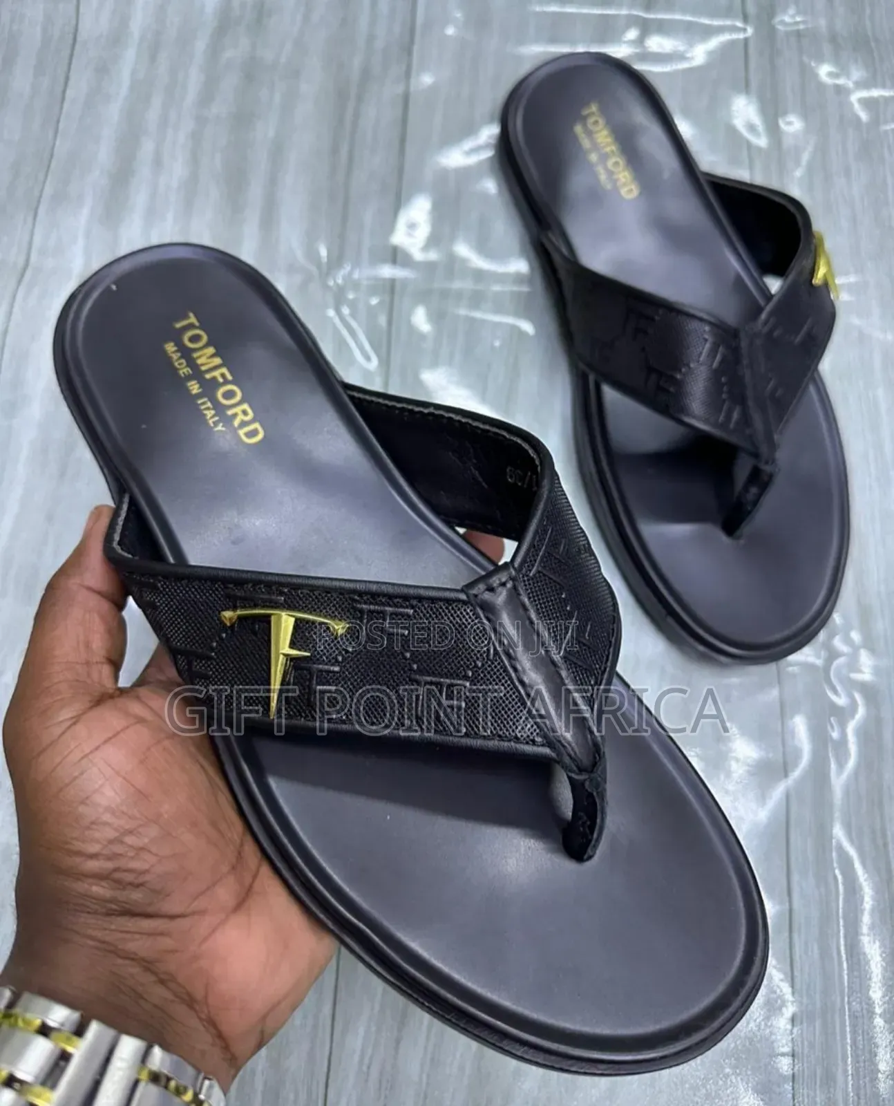 Black Leather Sandals for Men