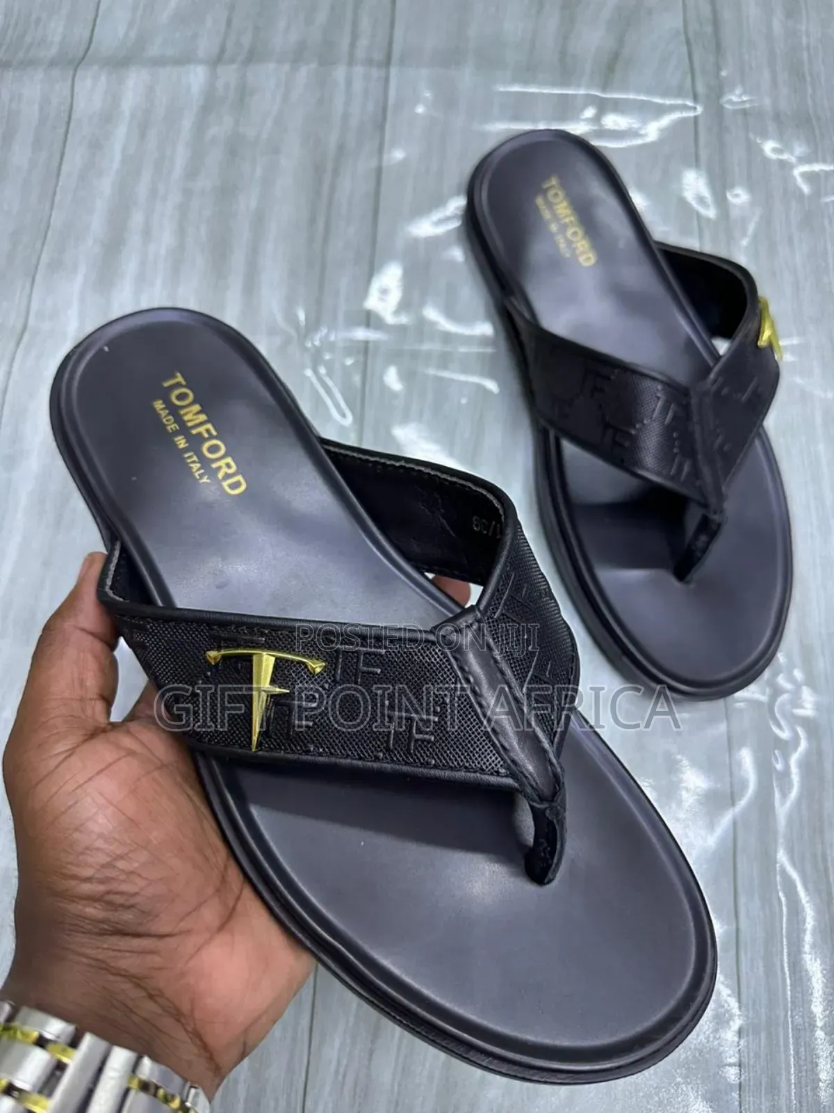 Black Leather Sandals for Men