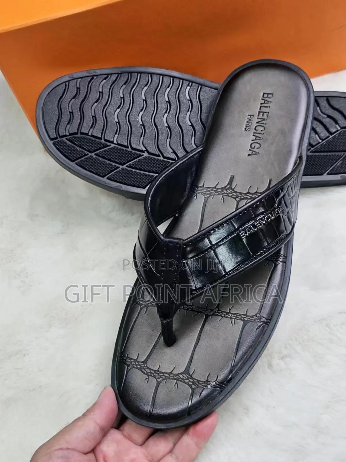Black Leather Sandals for Men