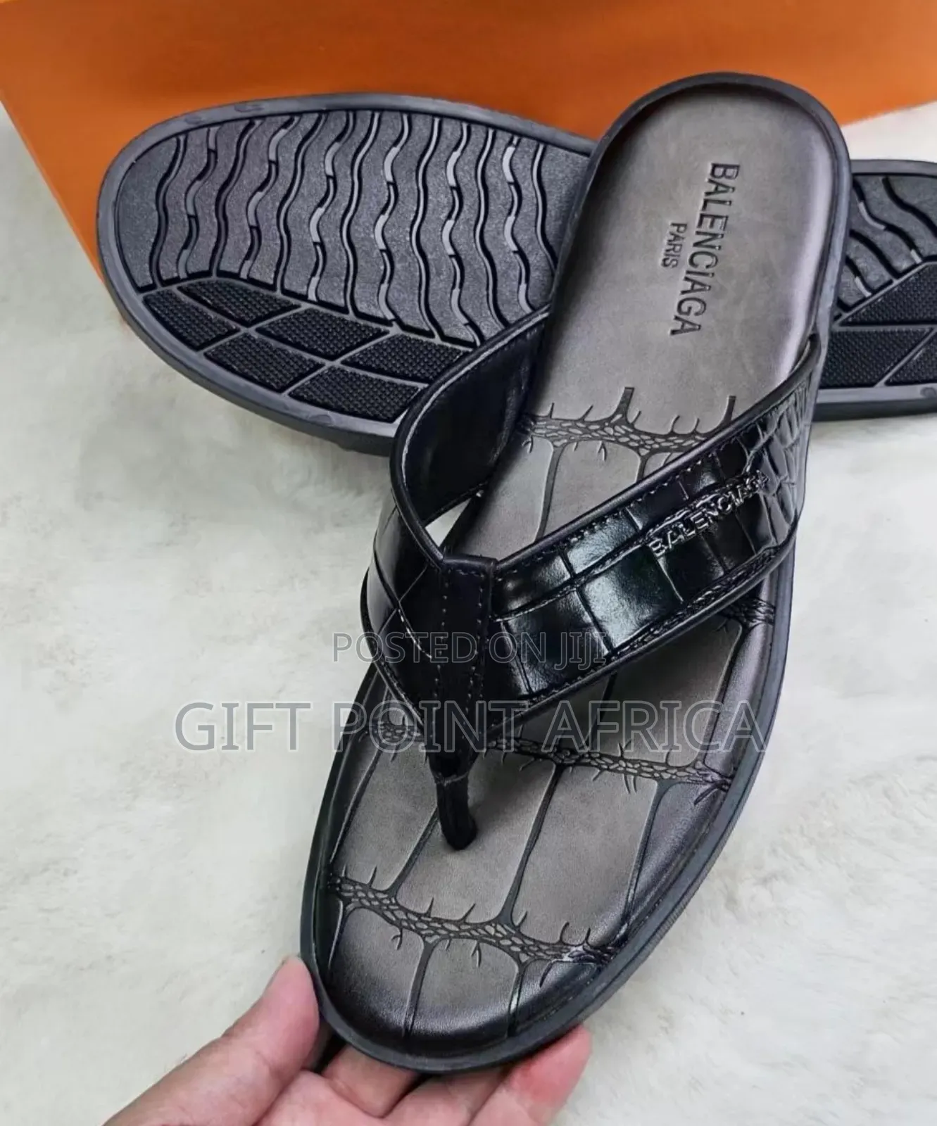Black Leather Sandals for Men