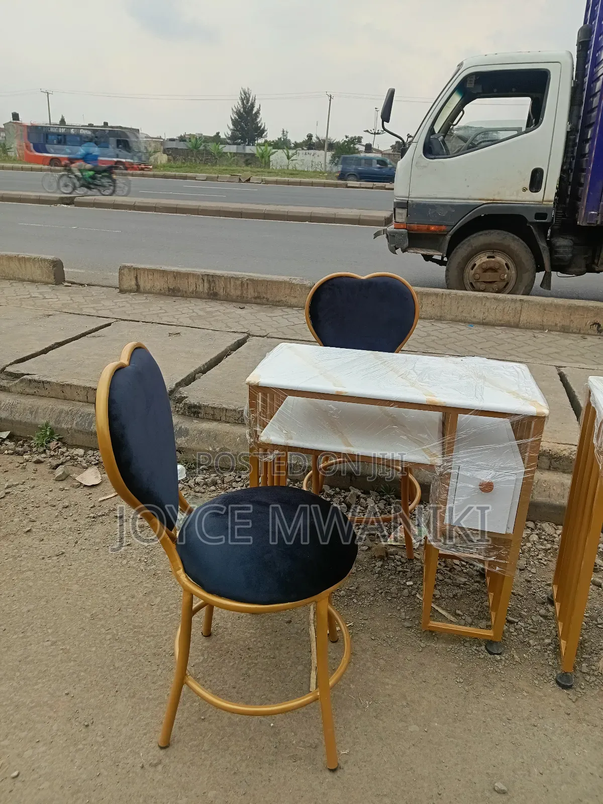 Manicure Set, 2 Love Seats and Marble Table With Drawer 