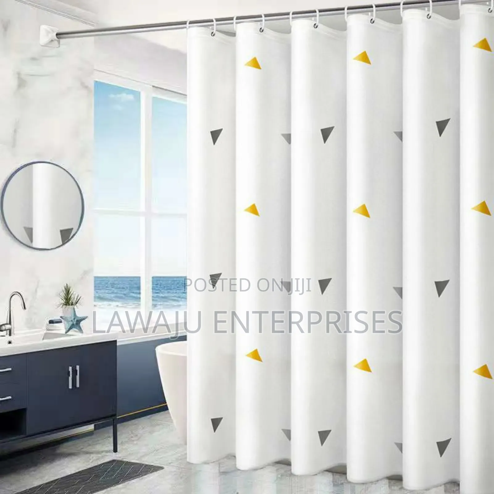White PVC Shower Curtain With Triangle Detail