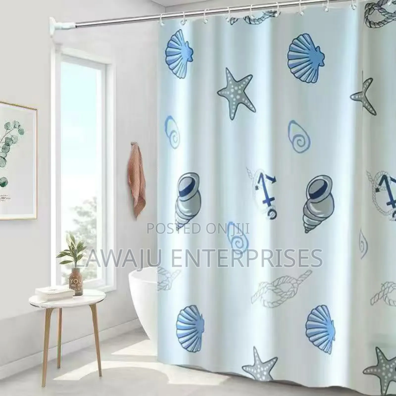 Blue PVC Shower Curtain With Sea Vibe